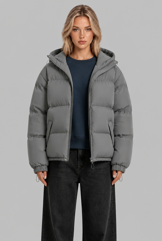 Giacca Donna Imbottita Boxy con Cappuccio Lunghezza Fianco