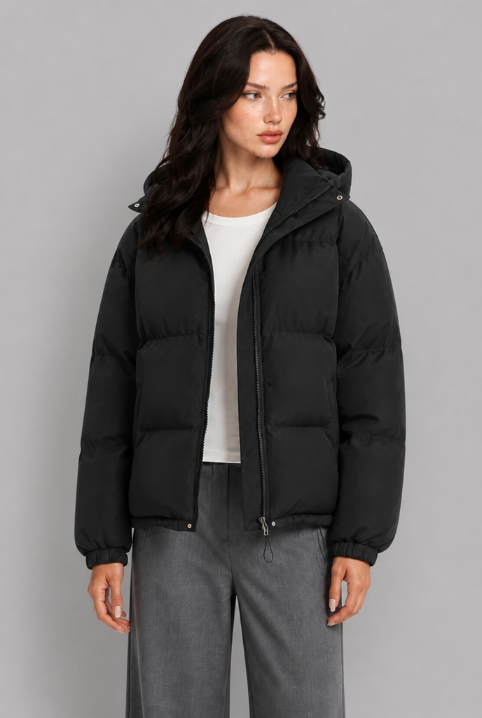 Giacca Donna Imbottita Boxy con Cappuccio Lunghezza Fianco