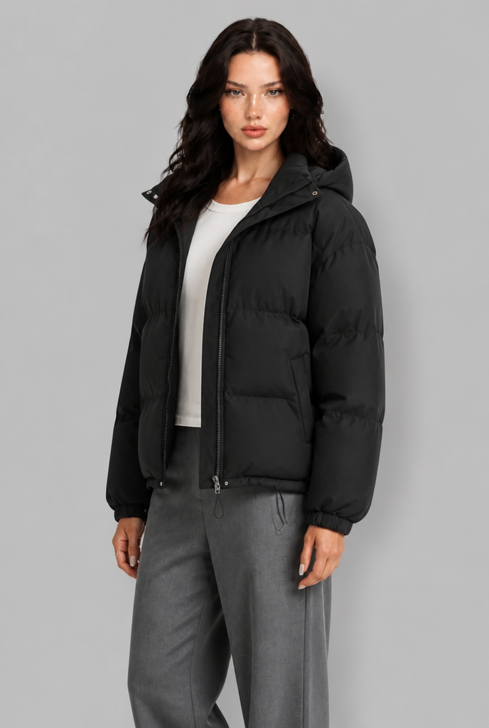 Giacca Donna Imbottita Boxy con Cappuccio Lunghezza Fianco