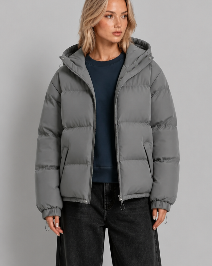 Giacca Donna Imbottita Boxy con Cappuccio Lunghezza Fianco