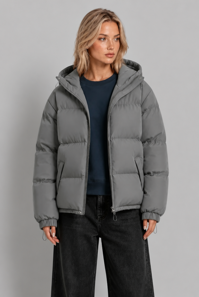 Giacca Donna Imbottita Boxy con Cappuccio Lunghezza Fianco