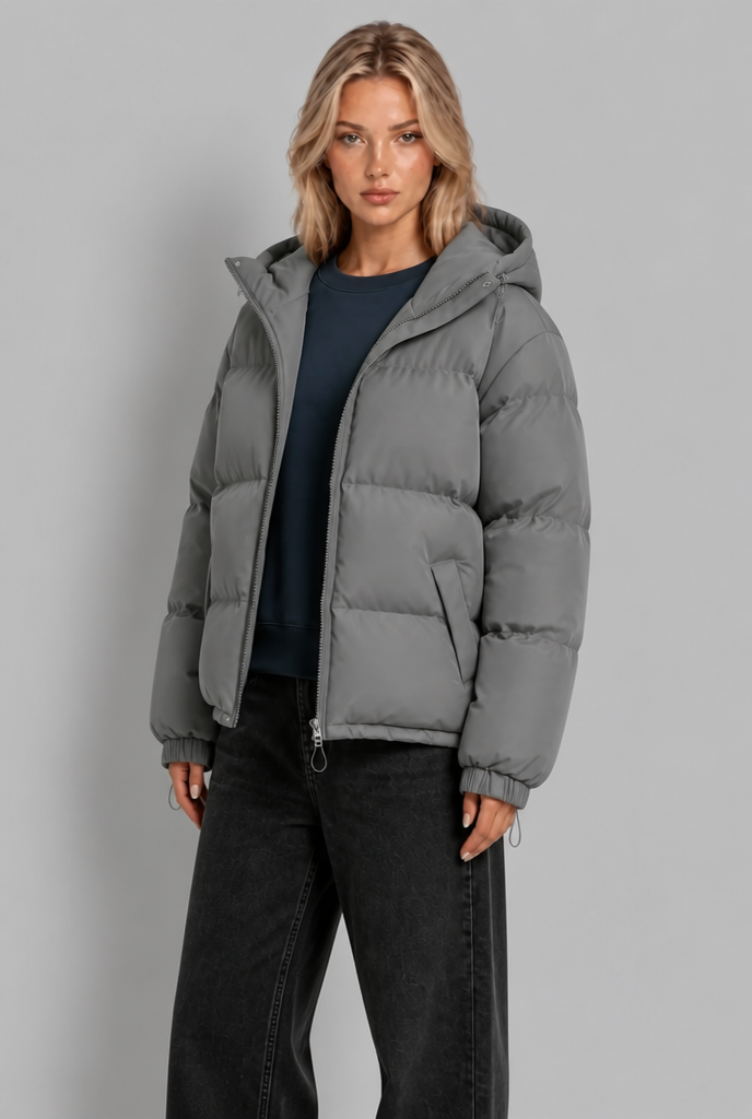 Giacca Donna Imbottita Boxy con Cappuccio Lunghezza Fianco