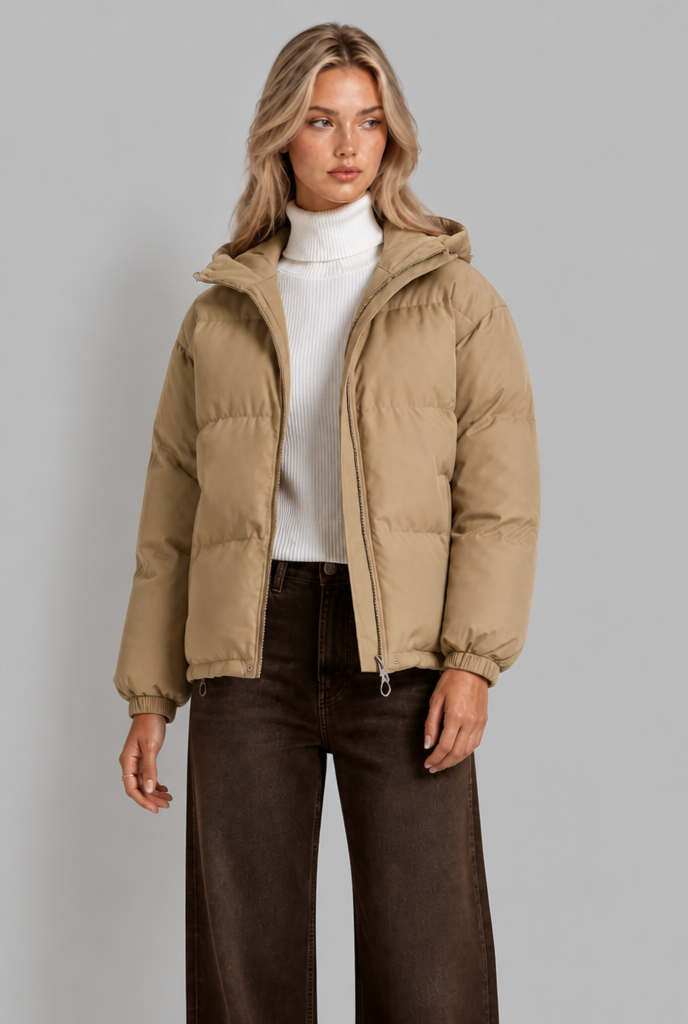Giacca Donna Imbottita Boxy con Cappuccio Lunghezza Fianco