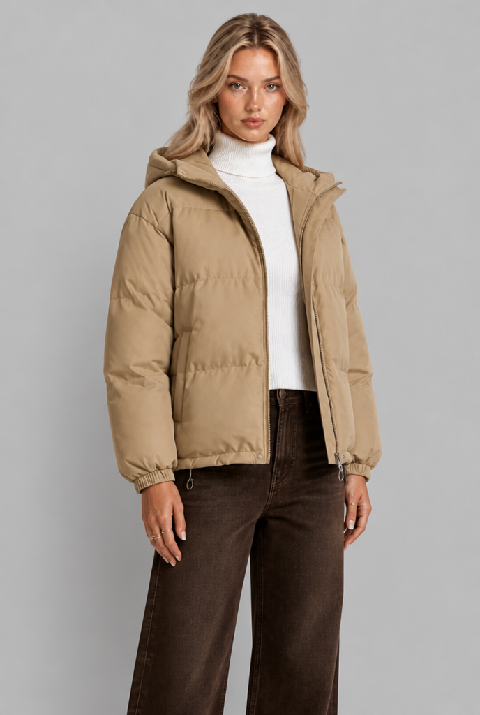 Giacca Donna Imbottita Boxy con Cappuccio Lunghezza Fianco