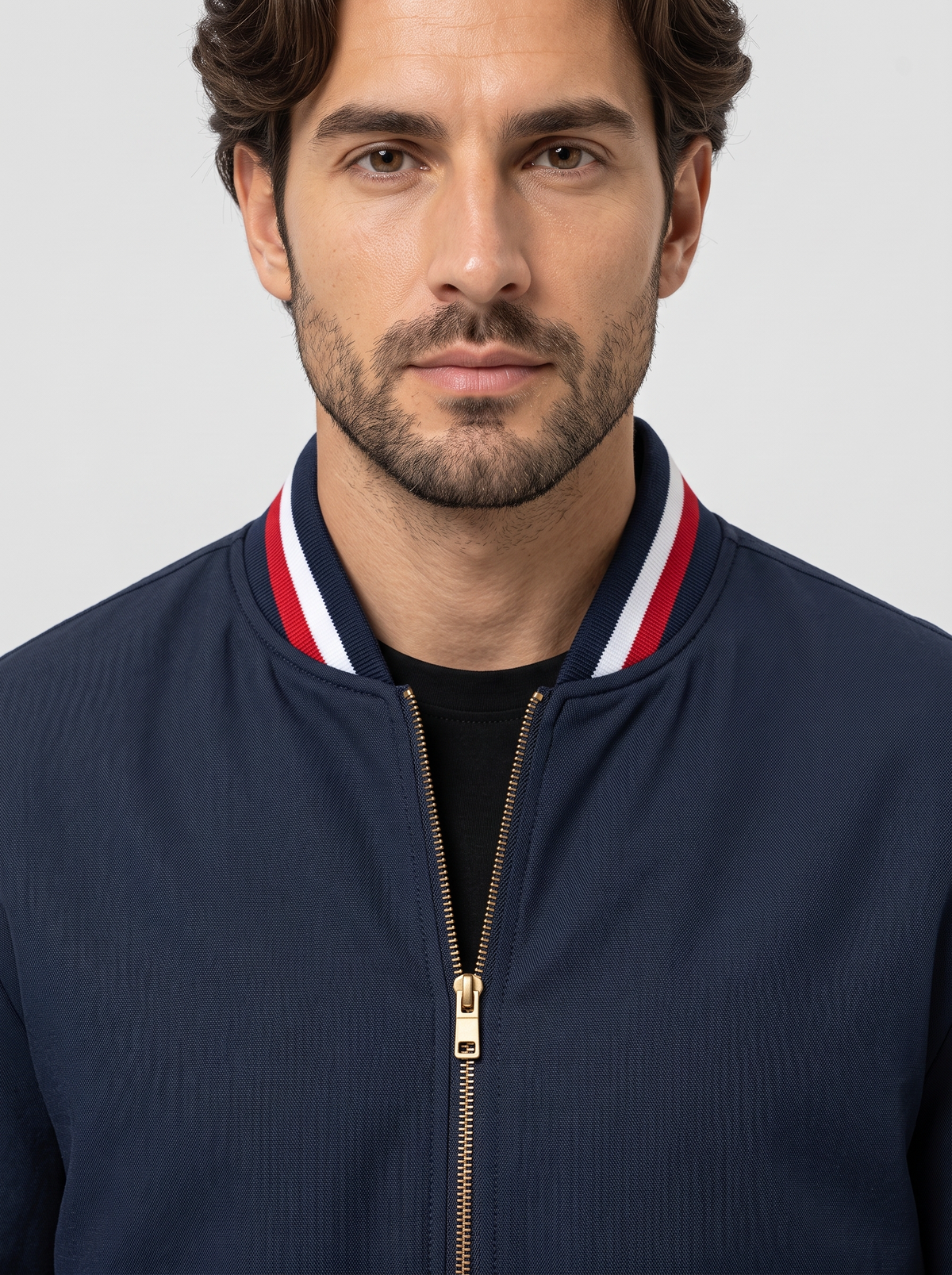 Giacca Bomber Uomo Leggera con Zip Bordi a Coste a Righe