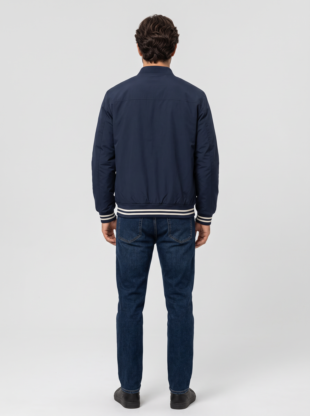 Giacca Bomber Uomo Leggera con Zip Bordi a Coste a Righe