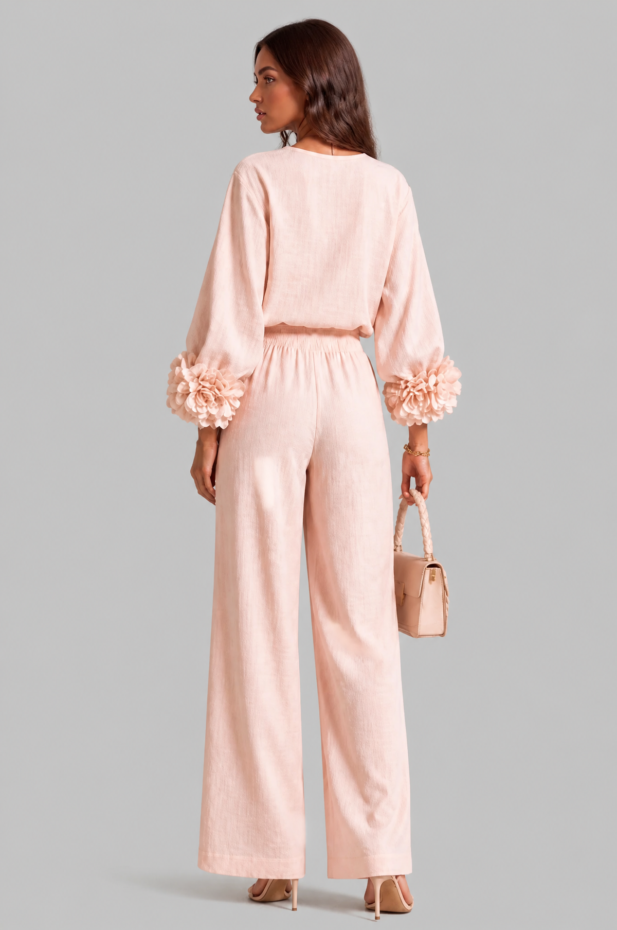 Completo Donna Top Rose 3D e Pantaloni Palazzo Coordinato Donna
