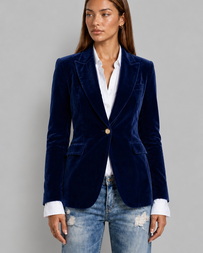 Blazer Donna in Velluto Revers a Lancia Bottone Oro da Sera
