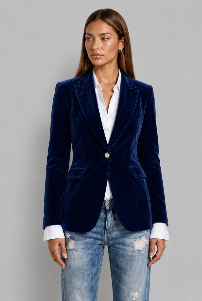 Blazer Donna in Velluto Revers a Lancia Bottone Oro da Sera