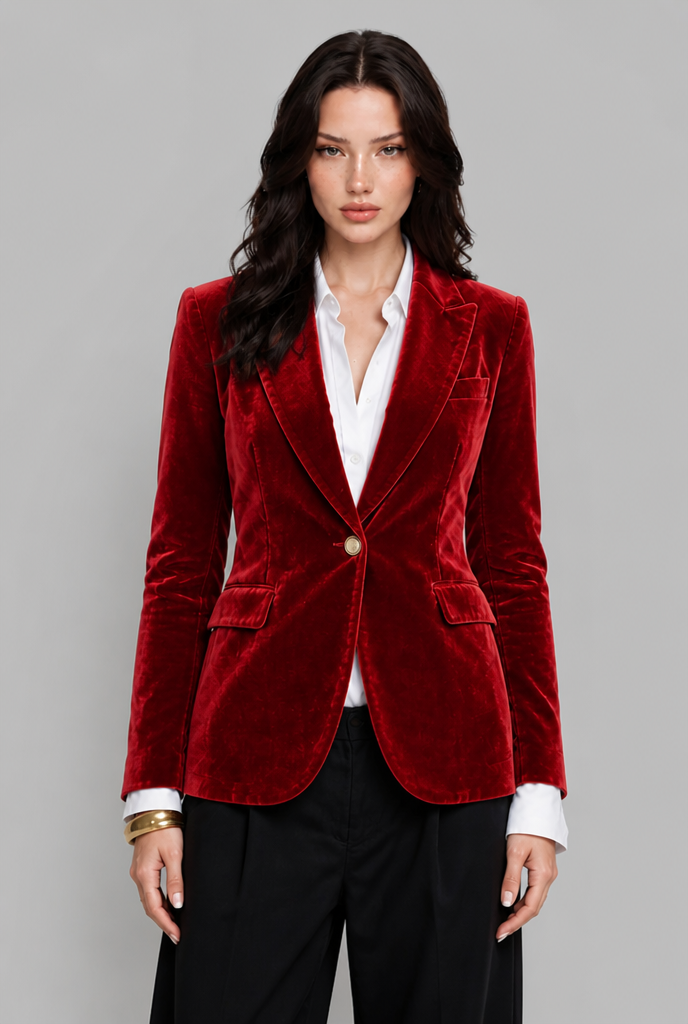 Blazer Donna in Velluto Revers a Lancia Bottone Oro da Sera