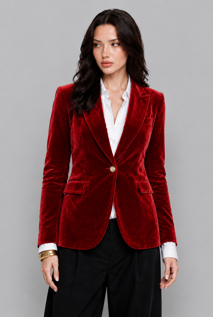 Blazer Donna in Velluto Revers a Lancia Bottone Oro da Sera