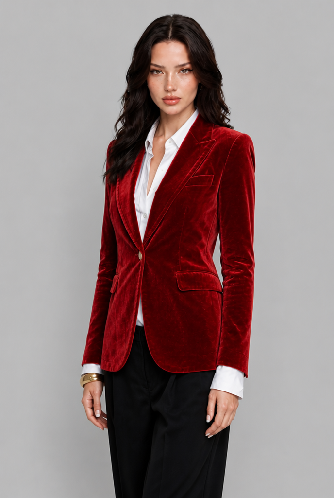 Blazer Donna in Velluto Revers a Lancia Bottone Oro da Sera
