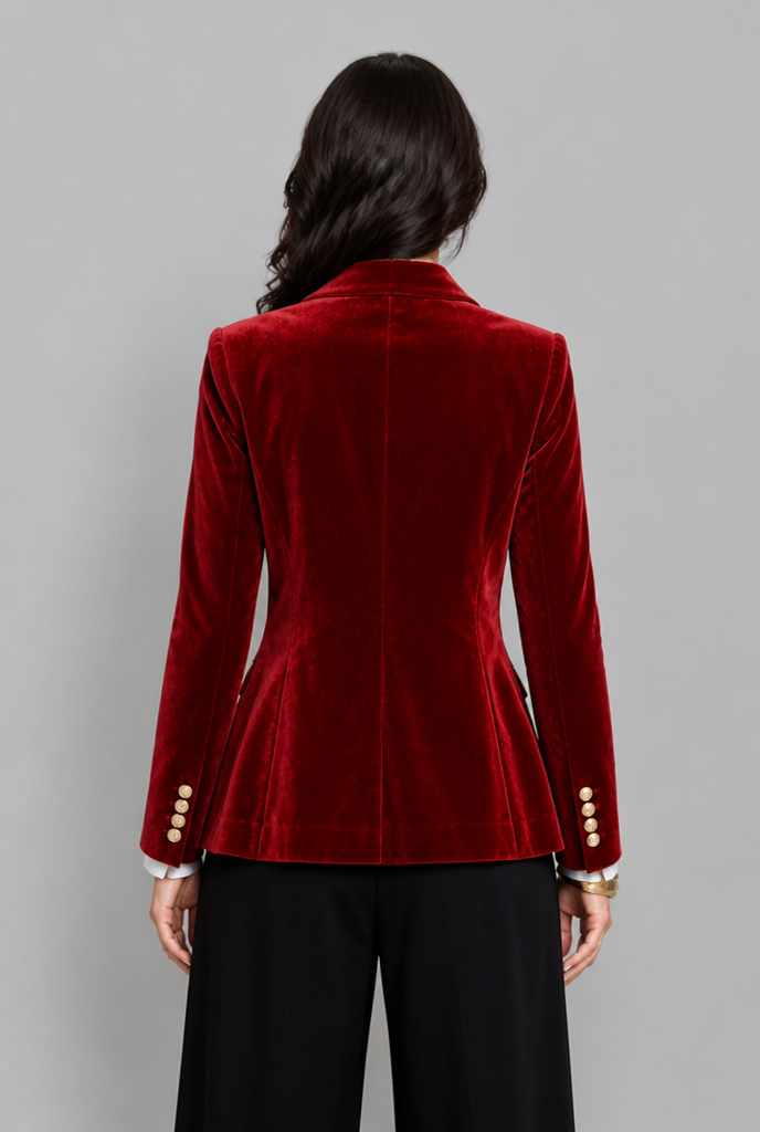 Blazer Donna in Velluto Revers a Lancia Bottone Oro da Sera