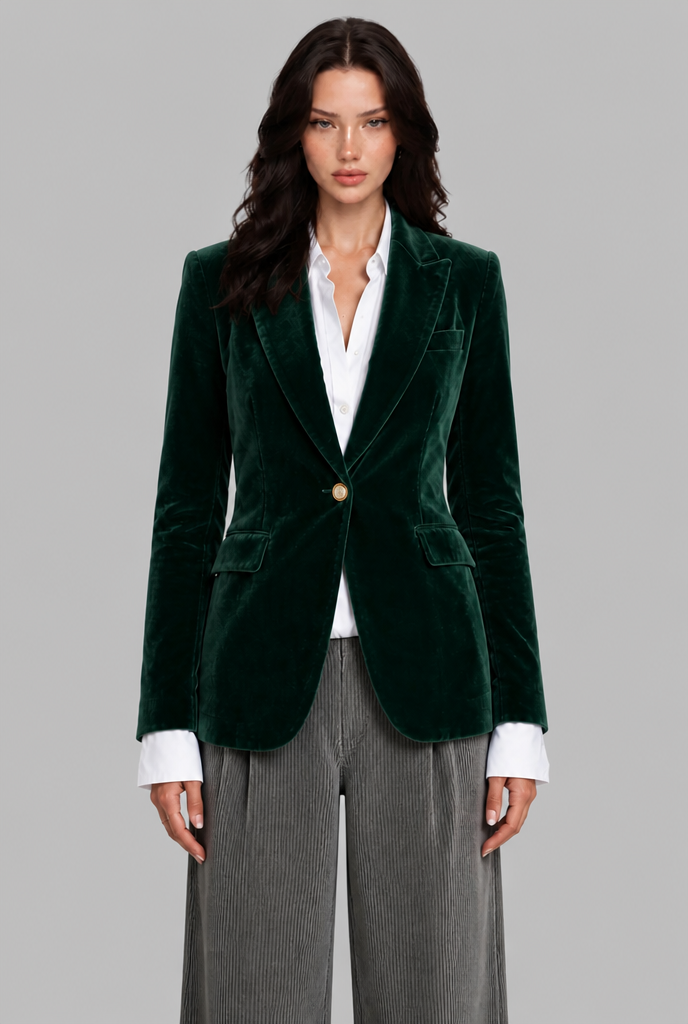 Blazer Donna in Velluto Revers a Lancia Bottone Oro da Sera
