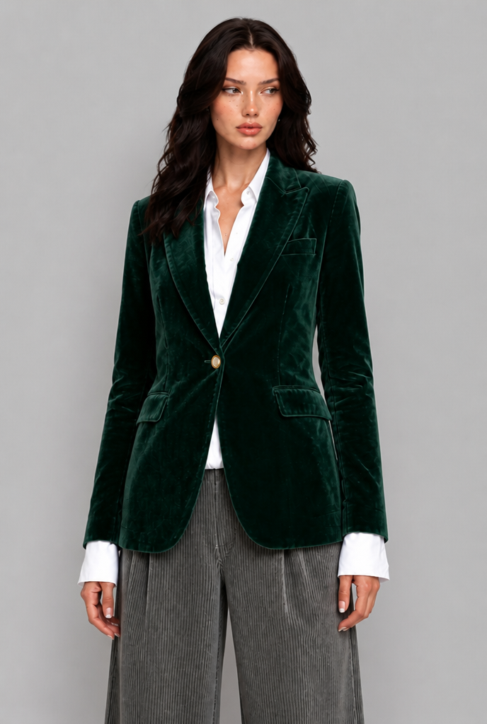 Blazer Donna in Velluto Revers a Lancia Bottone Oro da Sera