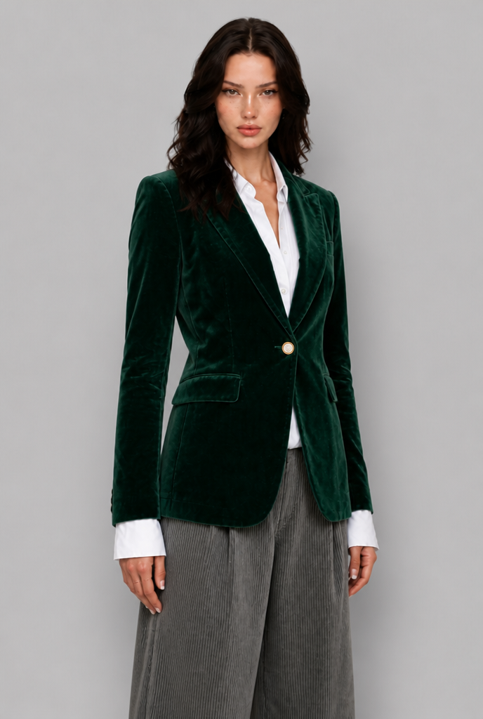 Blazer Donna in Velluto Revers a Lancia Bottone Oro da Sera