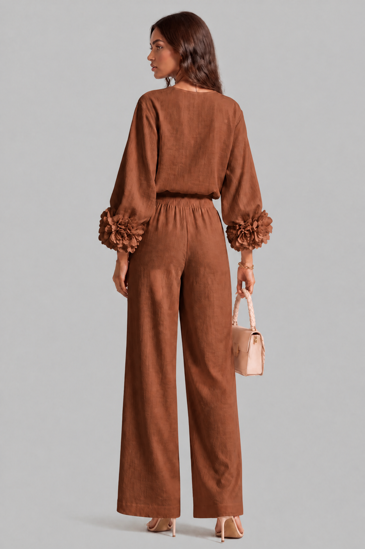 Completo Donna Top Rose 3D e Pantaloni Palazzo Coordinato Donna