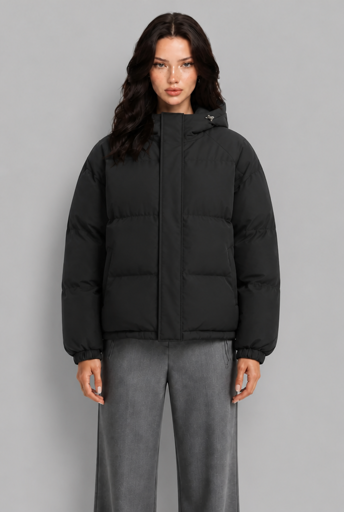 Giacca Donna Imbottita Boxy con Cappuccio Lunghezza Fianco
