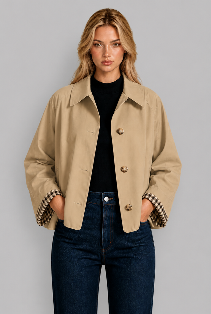 Giacca Trench Donna Corta Oversize Polsini in Vichy