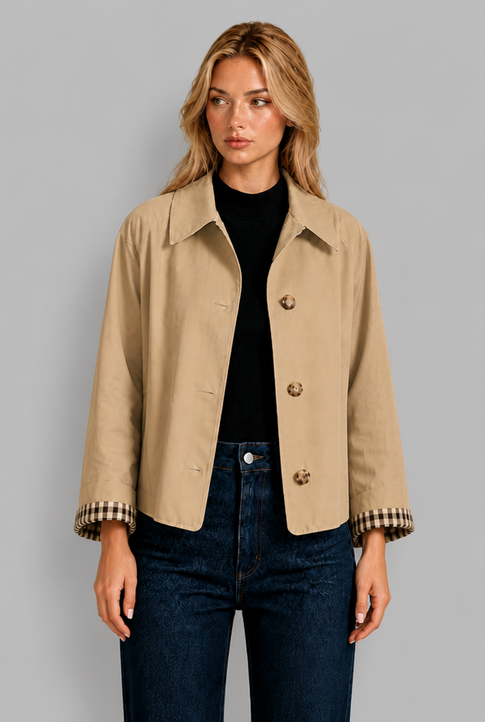Giacca Trench Donna Corta Oversize Polsini in Vichy