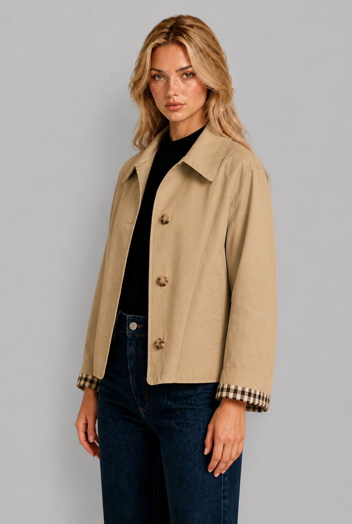 Giacca Trench Donna Corta Oversize Polsini in Vichy