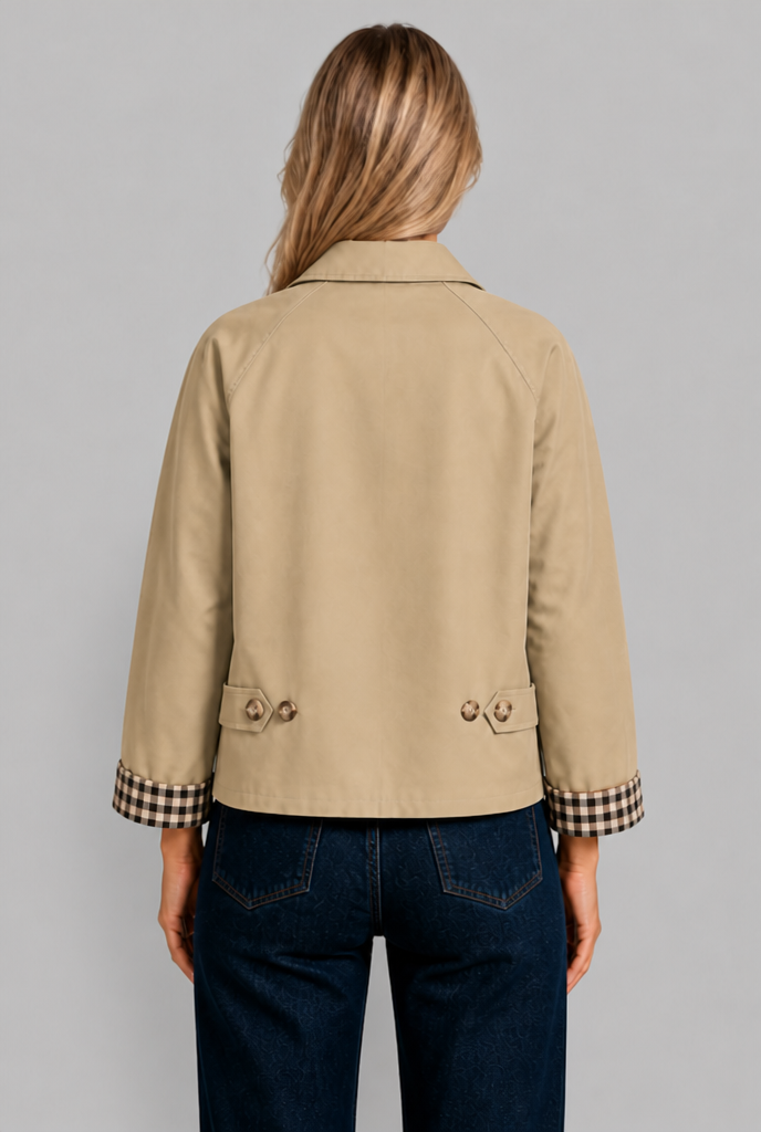 Giacca Trench Donna Corta Oversize Polsini in Vichy
