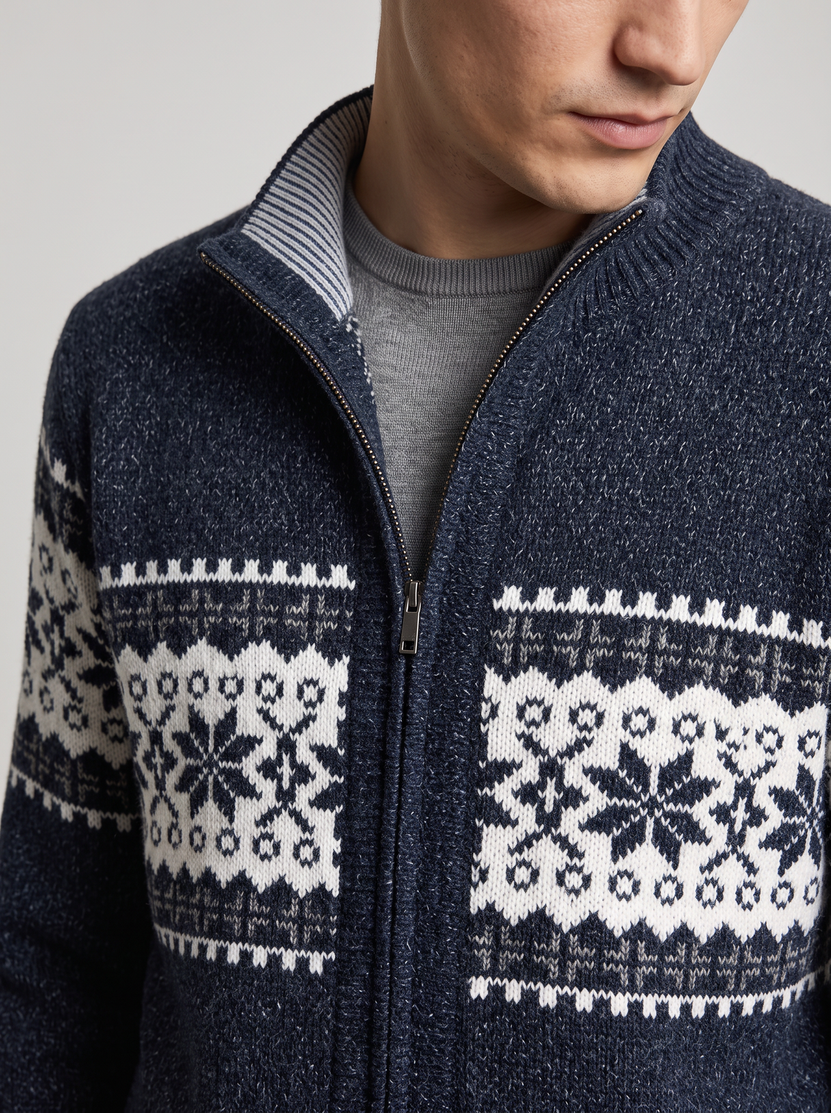 Giacca Uomo in Maglia Misto Lana Zip Intera Fair Isle Nordico