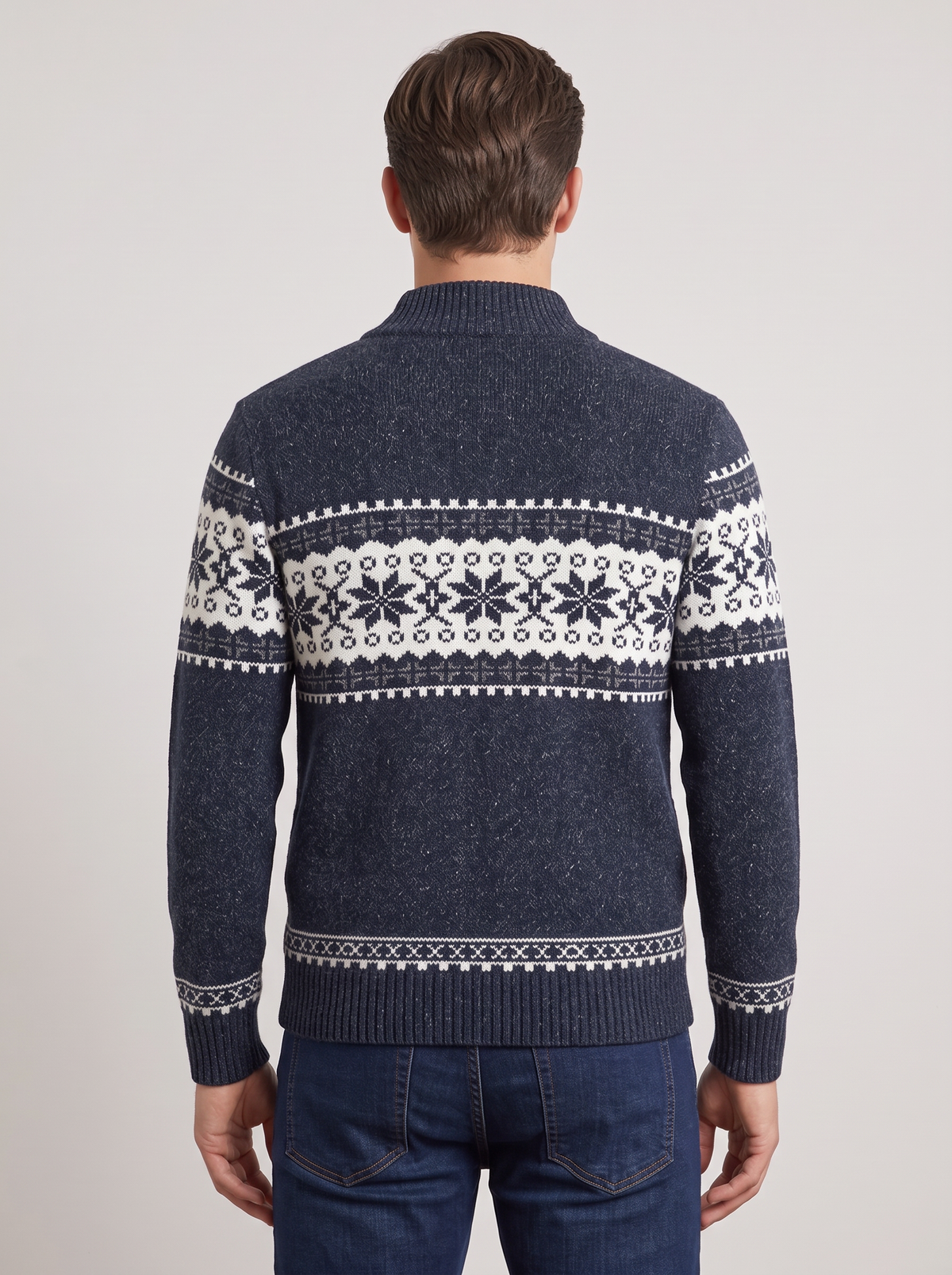 Giacca Uomo in Maglia Misto Lana Zip Intera Fair Isle Nordico