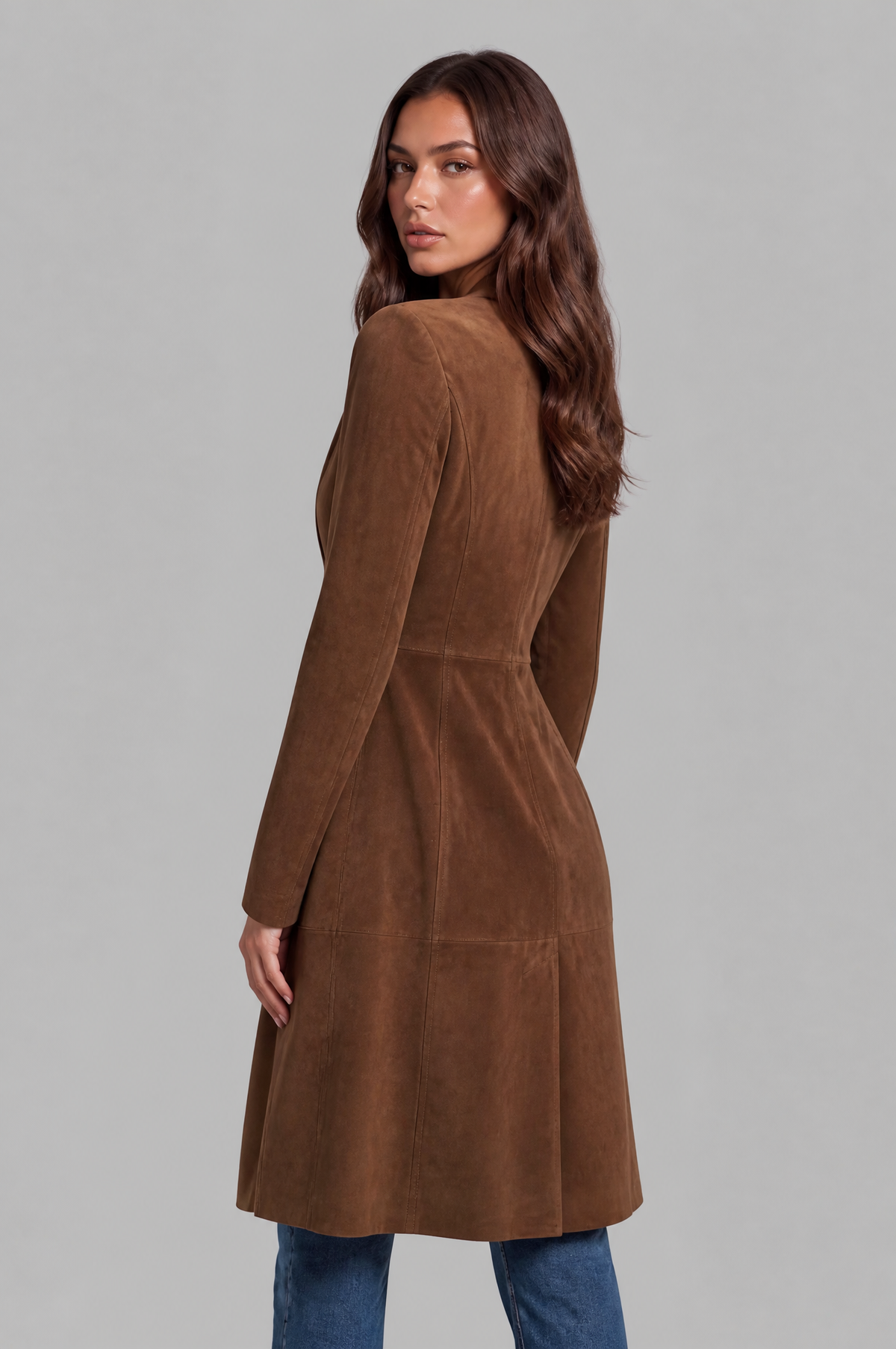 Cappotto Donna Lungo in Camoscio Monopetto Sartoriale al Ginocchio
