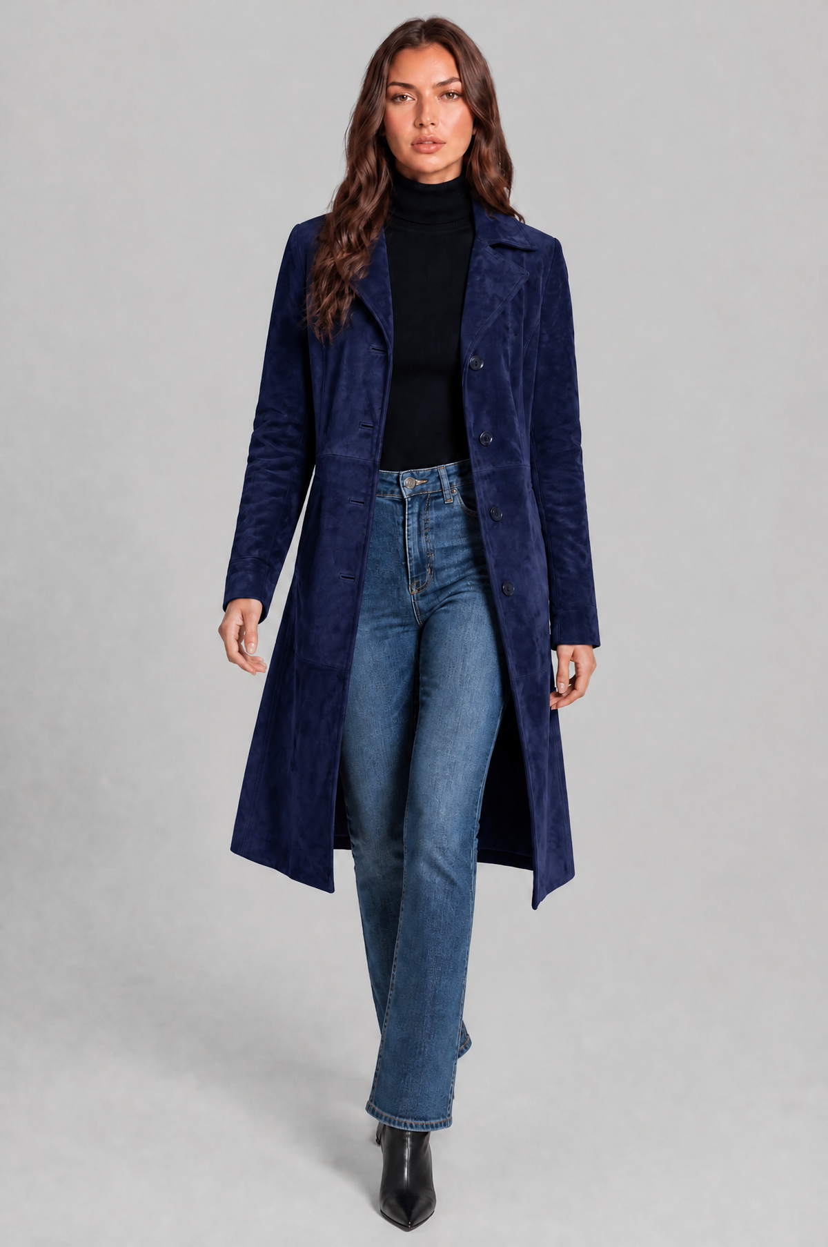 Cappotto Donna Lungo in Camoscio Monopetto Sartoriale al Ginocchio