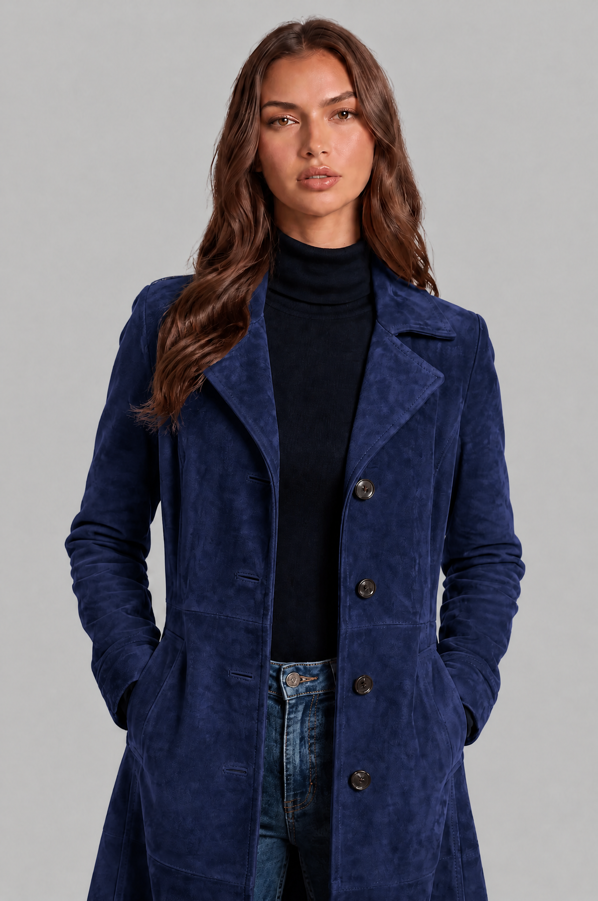 Cappotto Donna Lungo in Camoscio Monopetto Sartoriale al Ginocchio