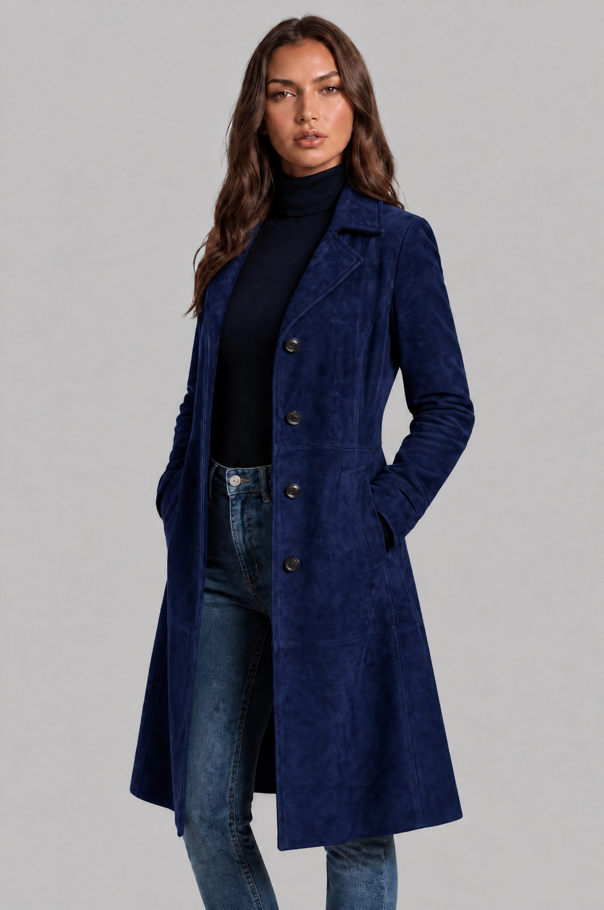 Cappotto Donna Lungo in Camoscio Monopetto Sartoriale al Ginocchio