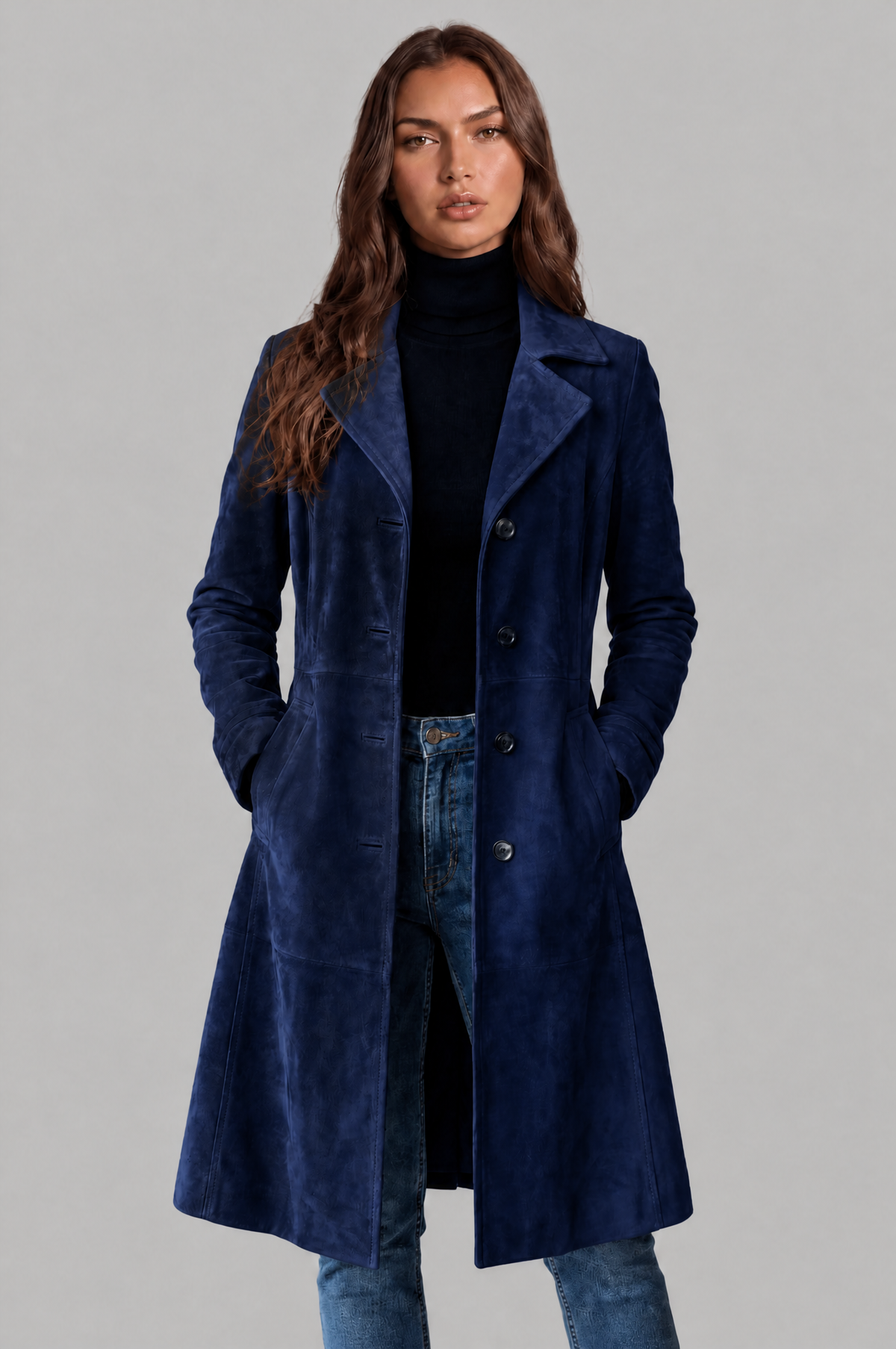 Cappotto Donna Lungo in Camoscio Monopetto Sartoriale al Ginocchio