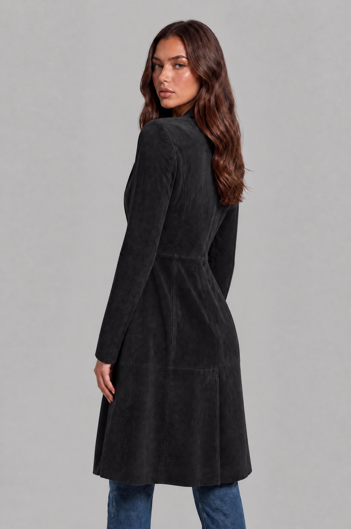 Cappotto Donna Lungo in Camoscio Monopetto Sartoriale al Ginocchio
