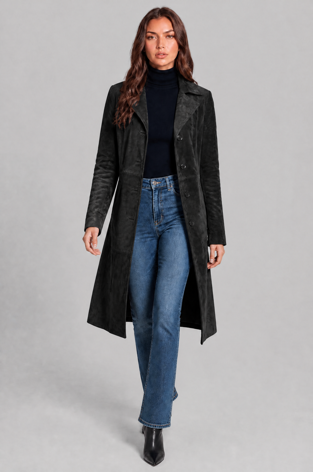 Cappotto Donna Lungo in Camoscio Monopetto Sartoriale al Ginocchio