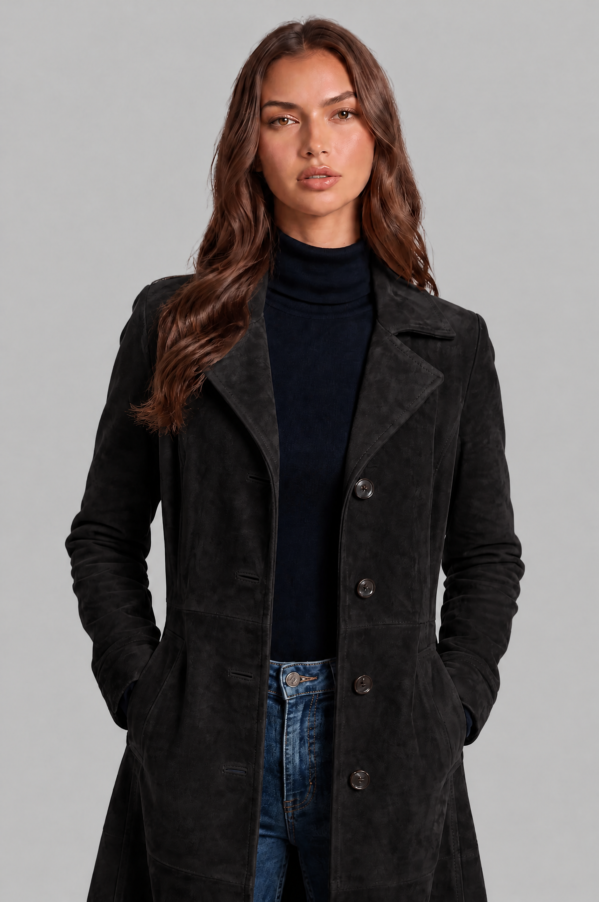 Cappotto Donna Lungo in Camoscio Monopetto Sartoriale al Ginocchio