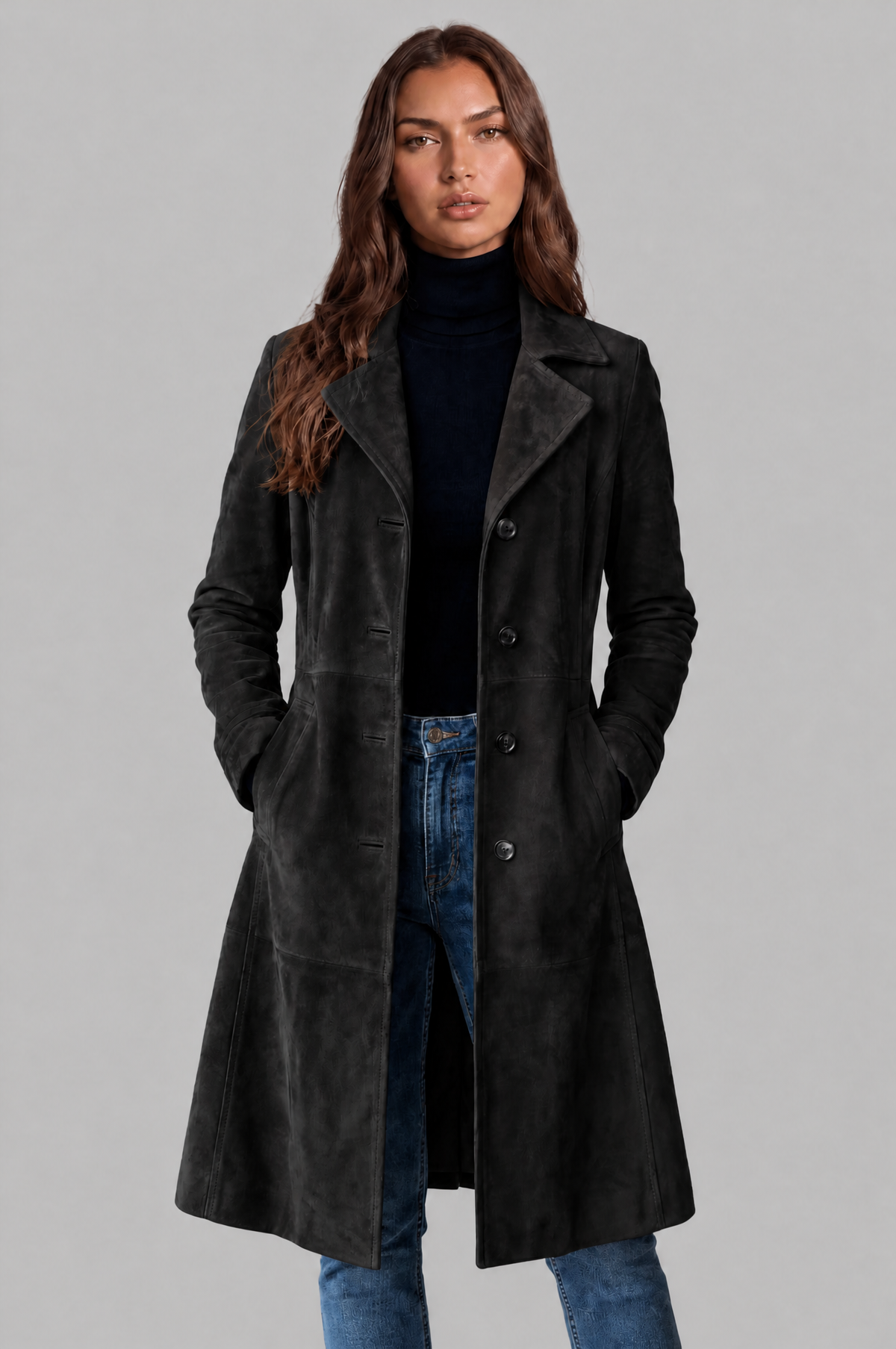 Cappotto Donna Lungo in Camoscio Monopetto Sartoriale al Ginocchio