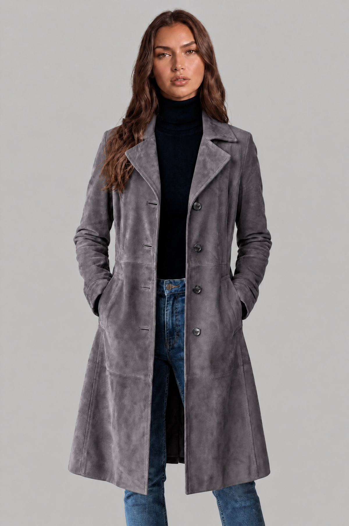 Cappotto Donna Lungo in Camoscio Monopetto Sartoriale al Ginocchio