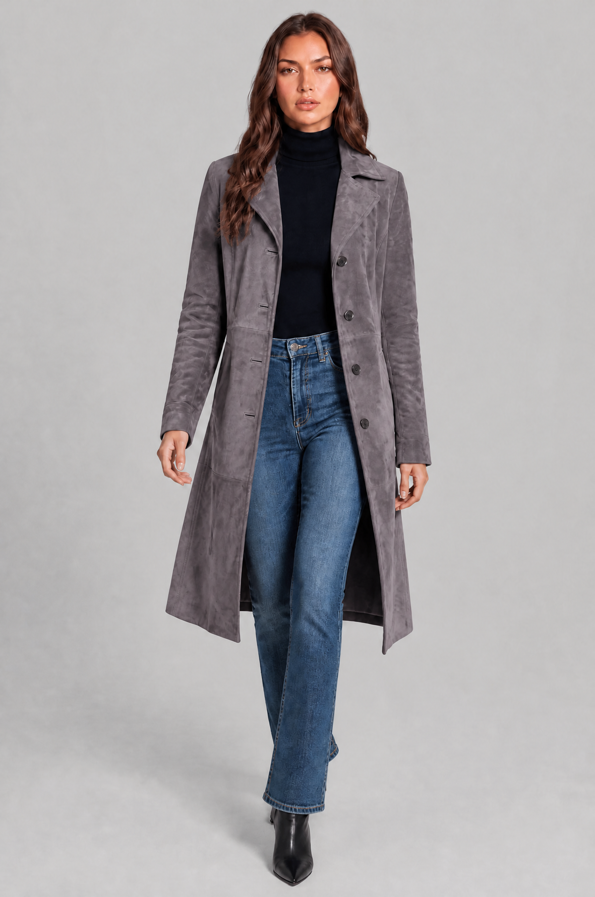 Cappotto Donna Lungo in Camoscio Monopetto Sartoriale al Ginocchio