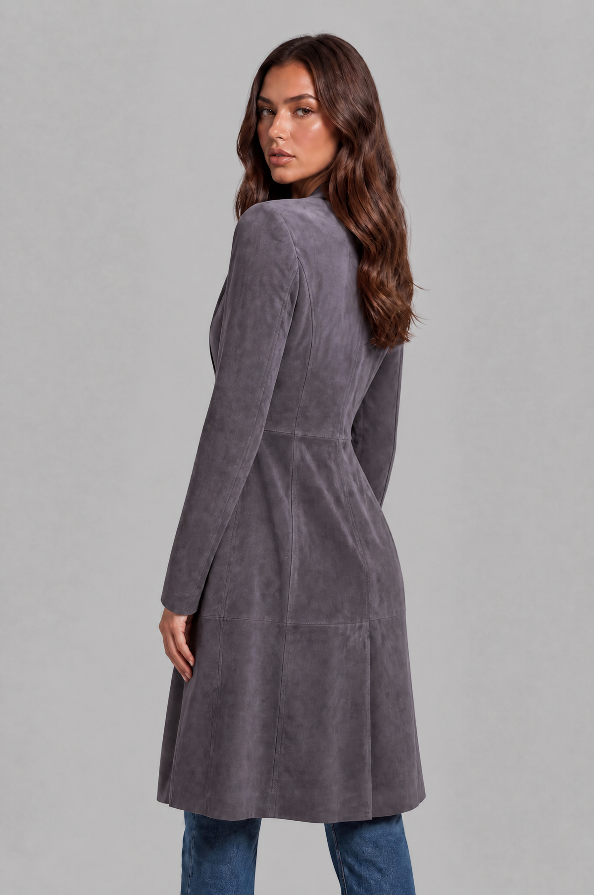 Cappotto Donna Lungo in Camoscio Monopetto Sartoriale al Ginocchio