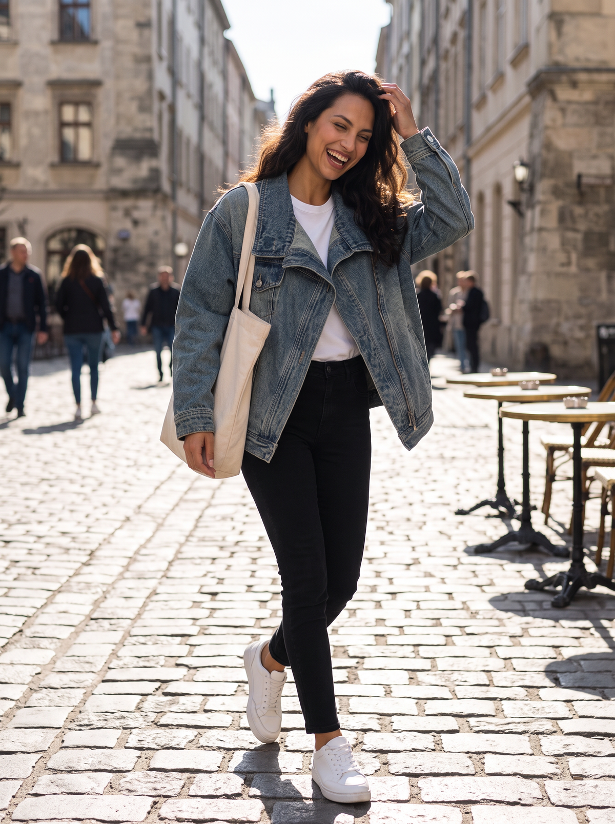 Giacca Donna di Jeans Oversize Collo Alto Chiusura Asimmetrica Lavata