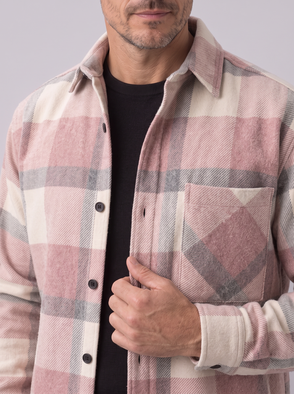 Camicia Giacca Uomo a Quadri Spazzolata Overshirt Taschino