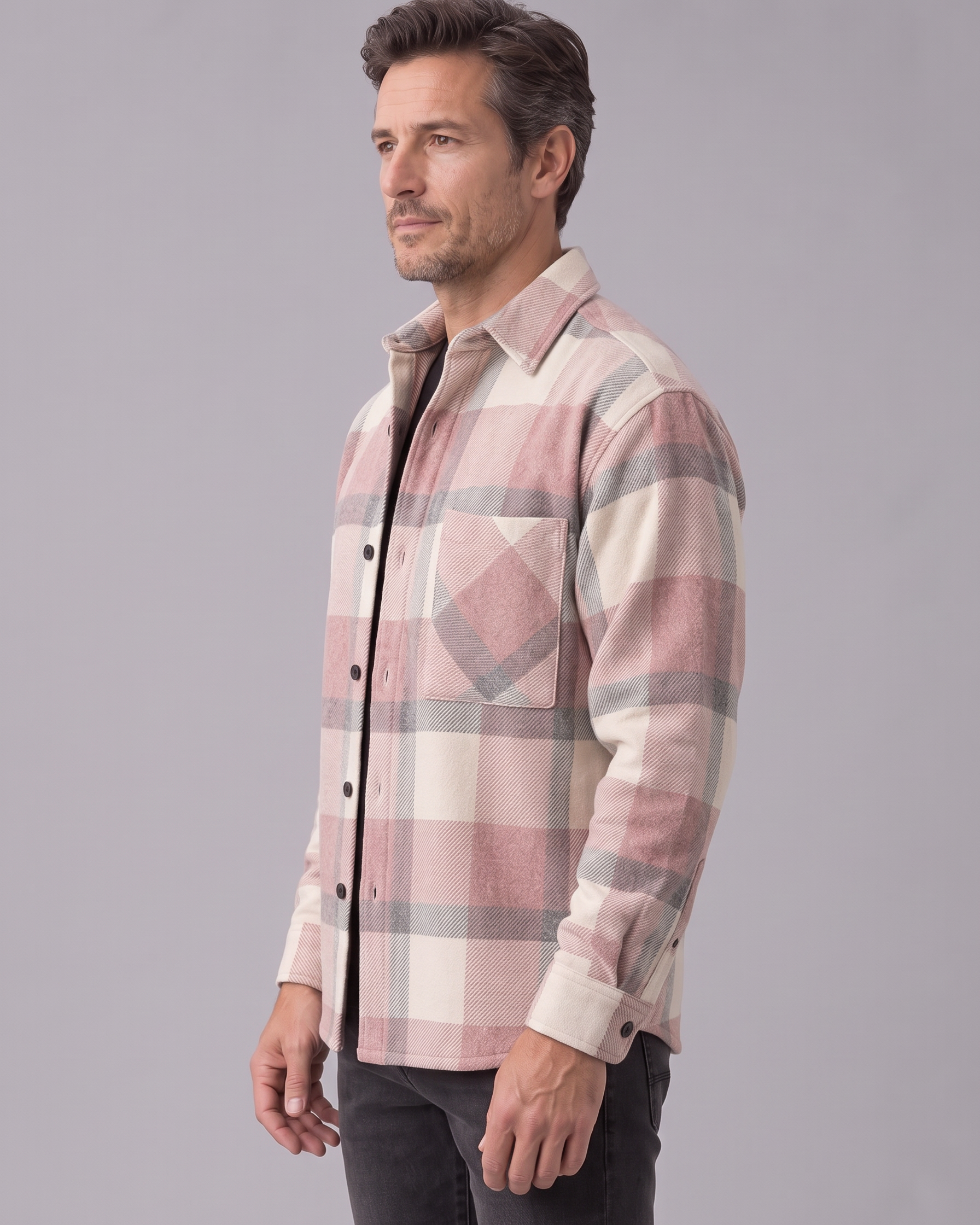 Camicia Giacca Uomo a Quadri Spazzolata Overshirt Taschino