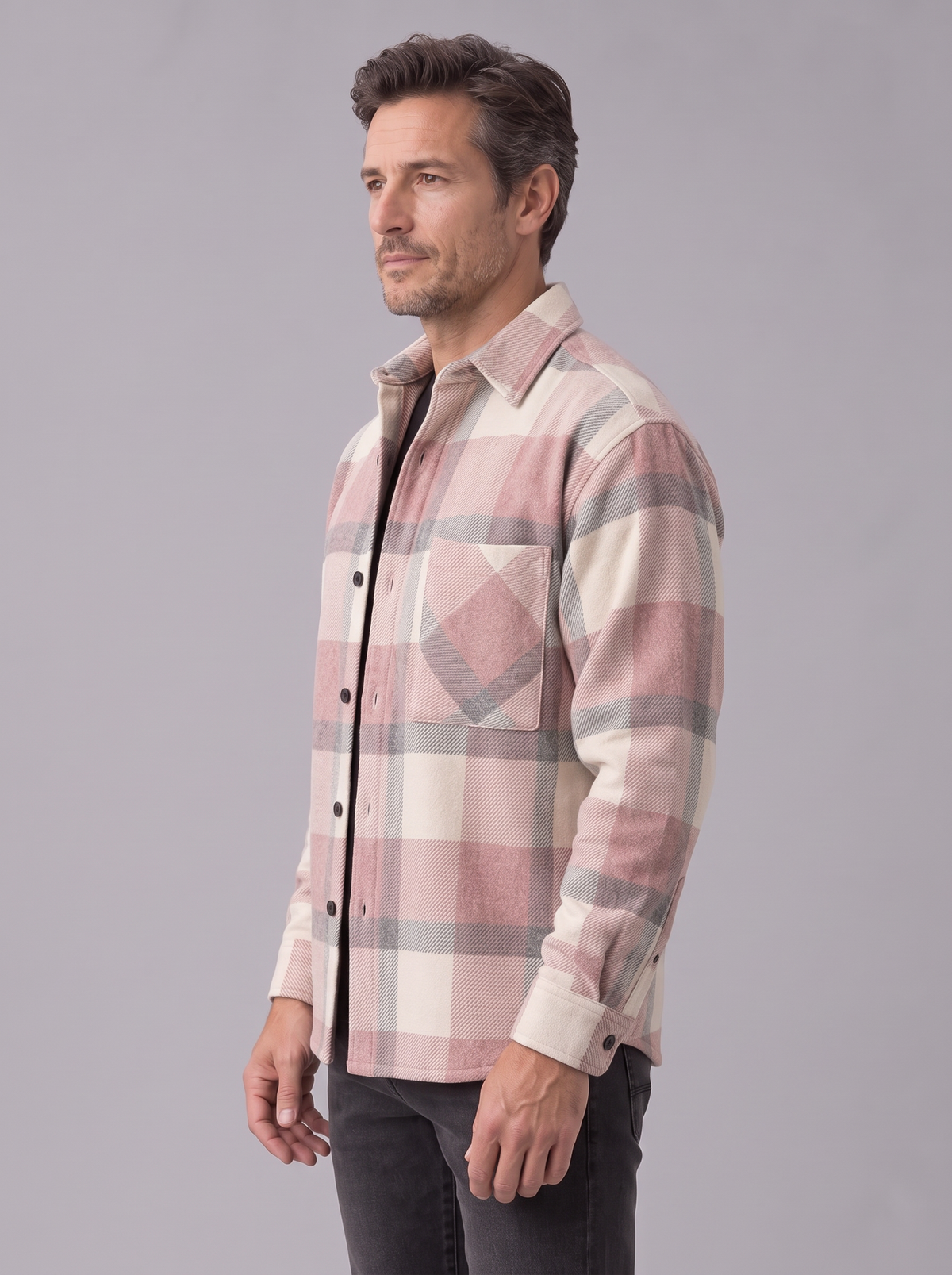 Camicia Giacca Uomo a Quadri Spazzolata Overshirt Taschino
