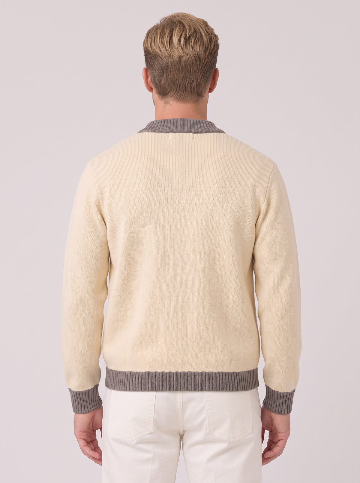 Cardigan Uomo Maglia Pesante Bordi a Contrasto Tasche Bottoni