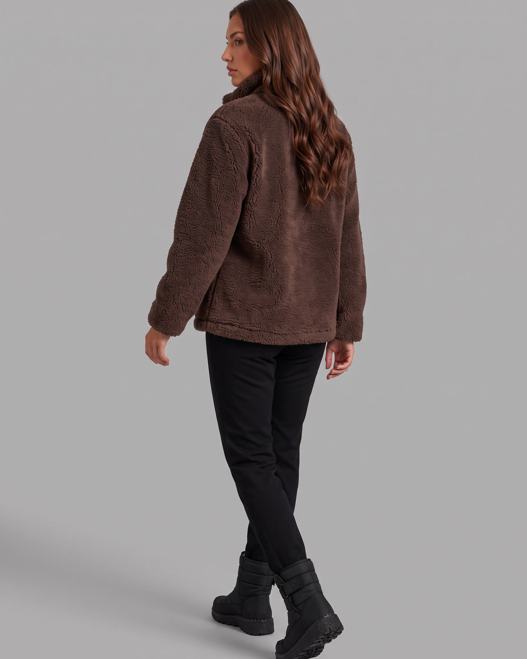 Giacca Donna in Pile Teddy Zip Intera Collo Alto Effetto Sherpa