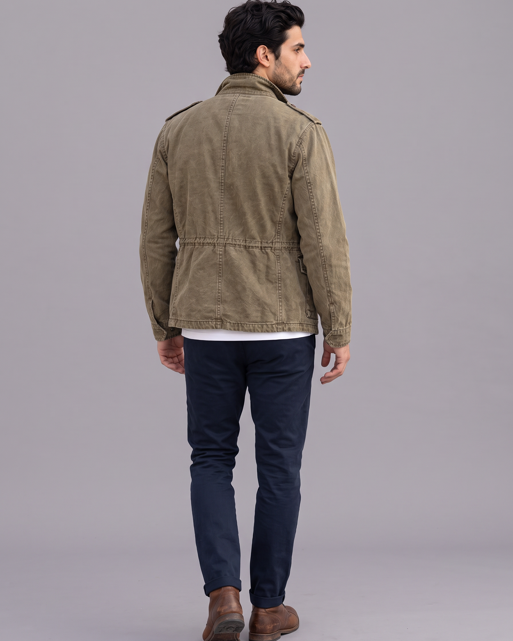 Field Jacket Uomo in Cotone Multitasche Utility Vita Sagomata