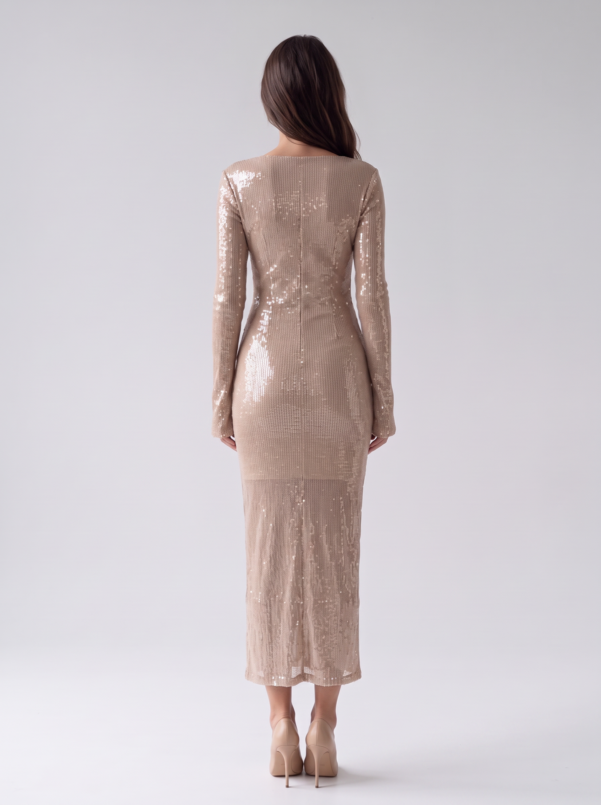 Abito Donna Lungo in Paillettes Scollo a V Aderente da Sera
