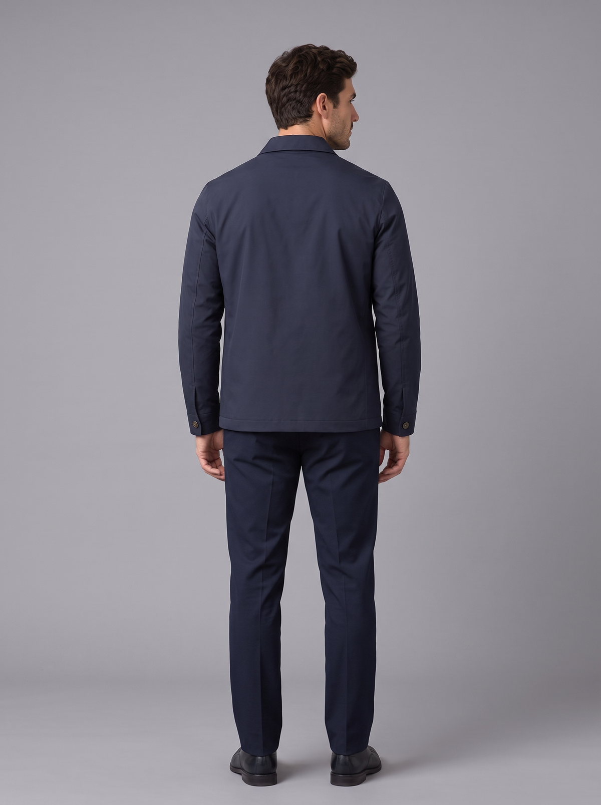 Camicia Giacca Uomo Blu Navy Bottoni Colletto Tasche Applicate