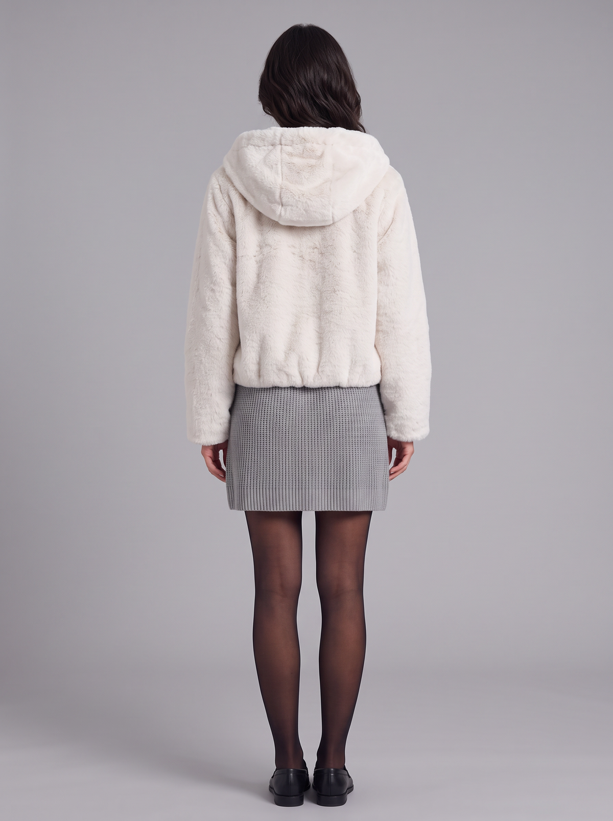 Cappotto Donna in Pelliccia Sintetica con Cappuccio Pelo Lungo